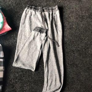 Gray sweats with leather waist and ankle bands